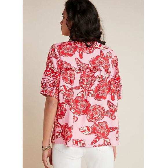Anthropologie Vineet Bahl Inge Pink & Red Floral Embroidered Blouse - Picture 2 of 7